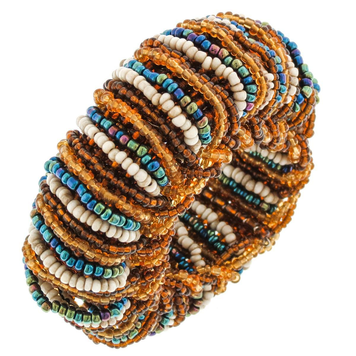 SALE! 7″ Colorful Handmade Glass Seed Beads Bangle Cuff Bracelet, Many Colors