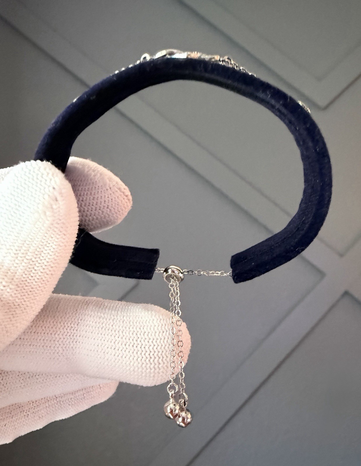 Swarovski Silver Tone Cuff & Cable Chain Bracelet Adjustable Clear Crystal Charm