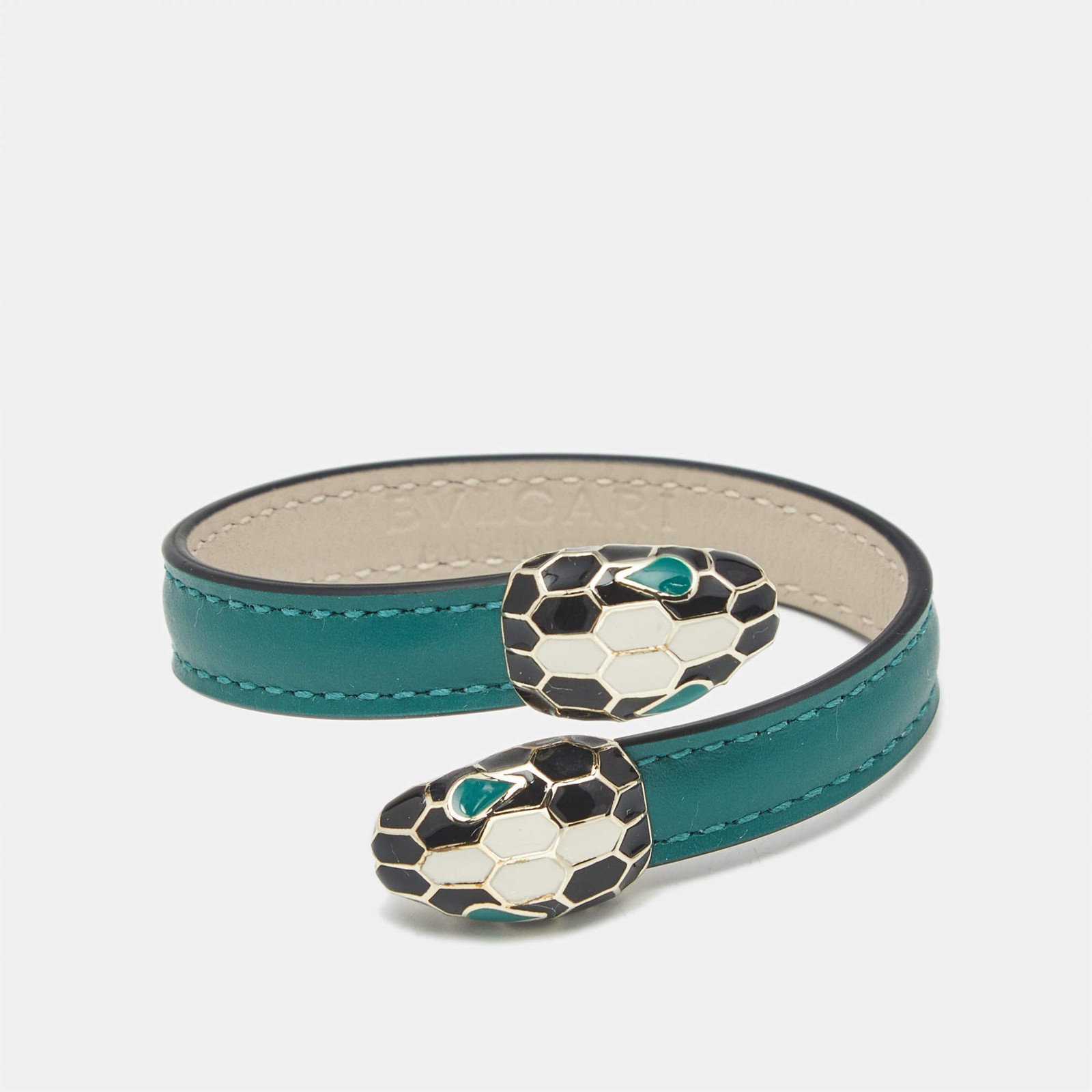Bvlgari Serpenti Forever Enamel Leather Gold Tone Bracelet