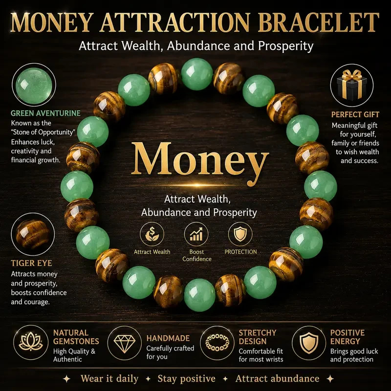 1pc Arpurraina Money Attraction Bracelet with Green Aventurine & Tiger Eye beade