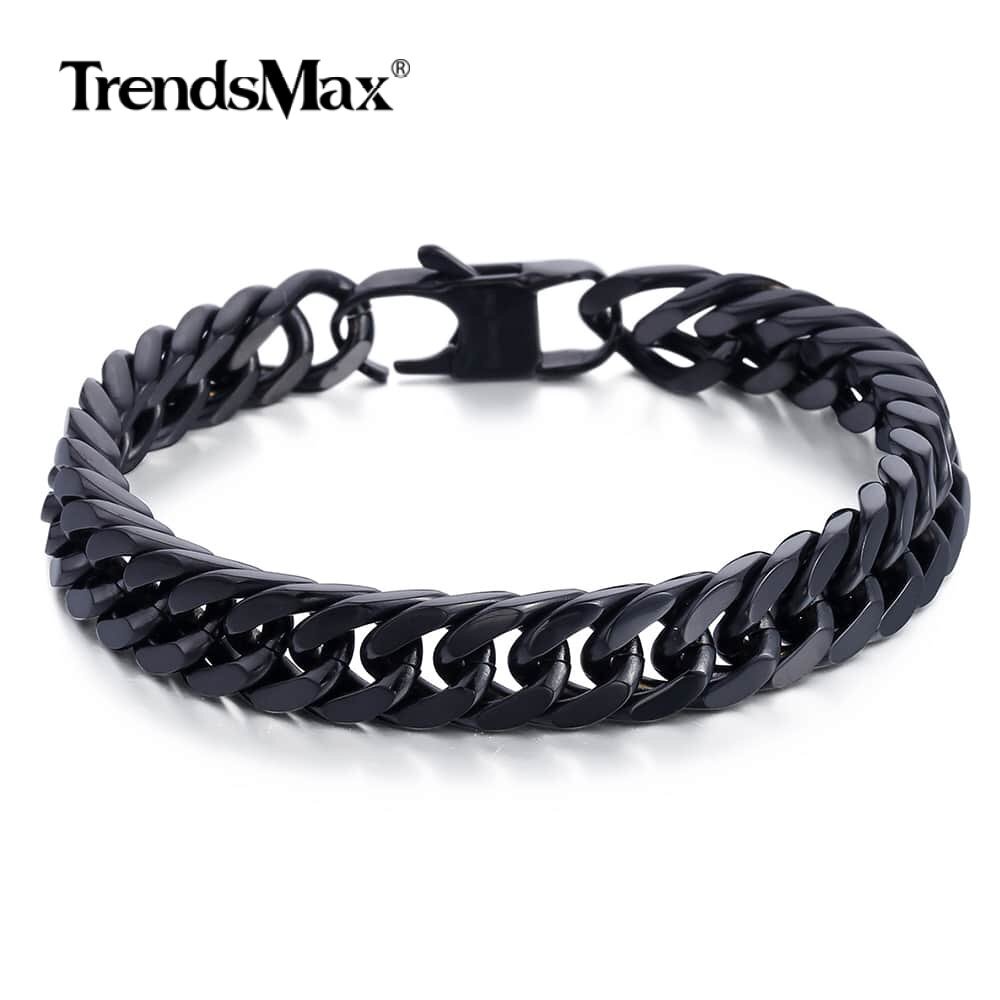 10/15mm Curb Cuban Rombo Link Bracelet Gold Plated 316L Stainless Steel Chain