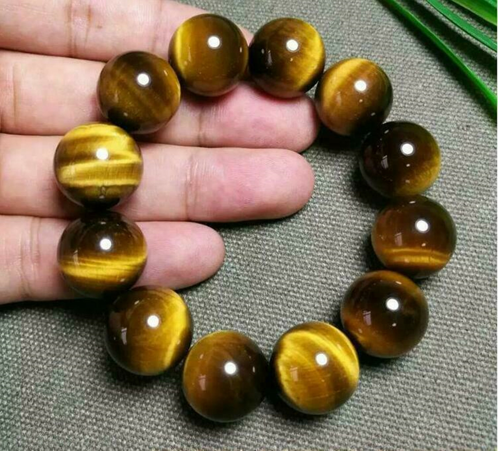100% Natural 16mm Yellow Tiger’s Eye Round Gemstone Beads Bracelet 7.5″ AAA++