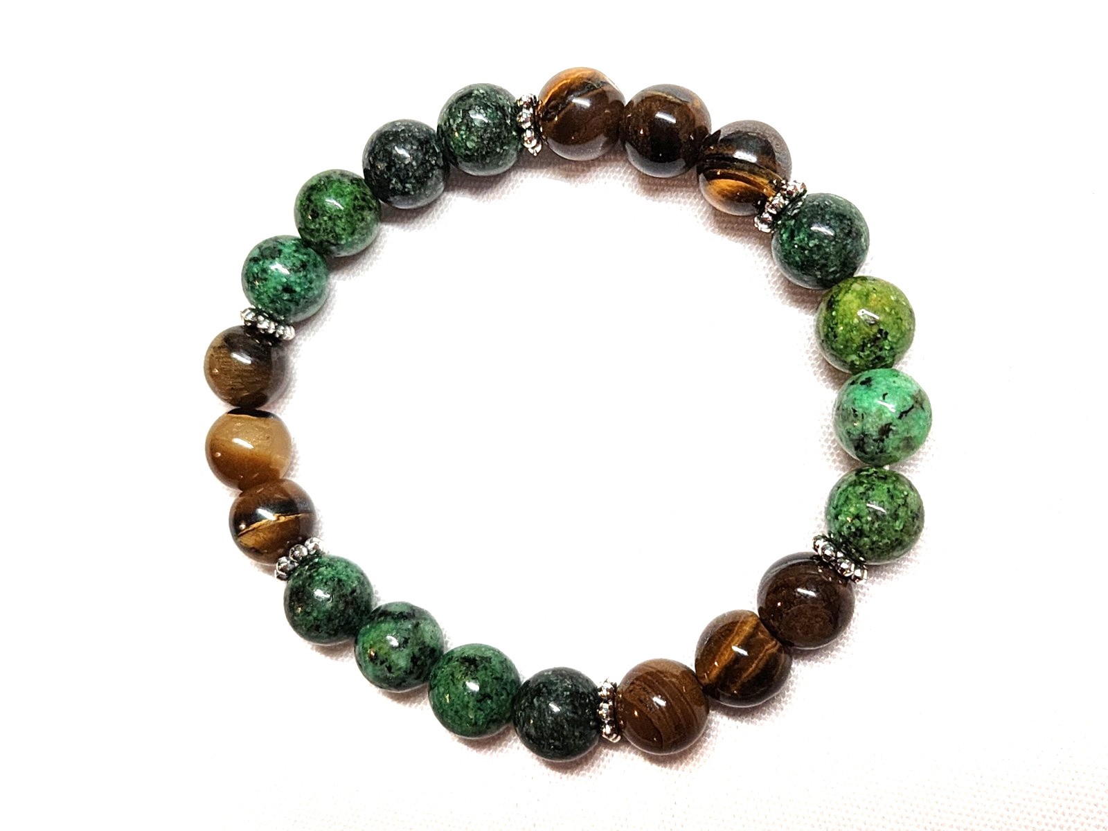 Green-Orange & Brown Serpentine Agate Tiger’s Eye Stretch Bracelet Lot 2 Nature