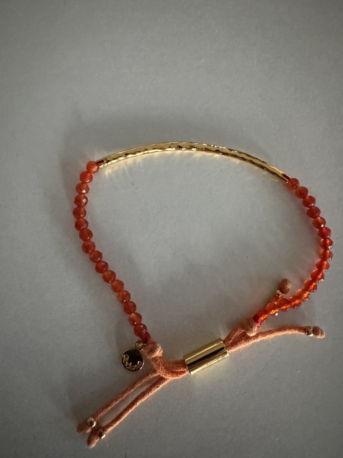 Gorjana Red Beaded Gold Bar Adjustable Bracelet Pull Cord Boho