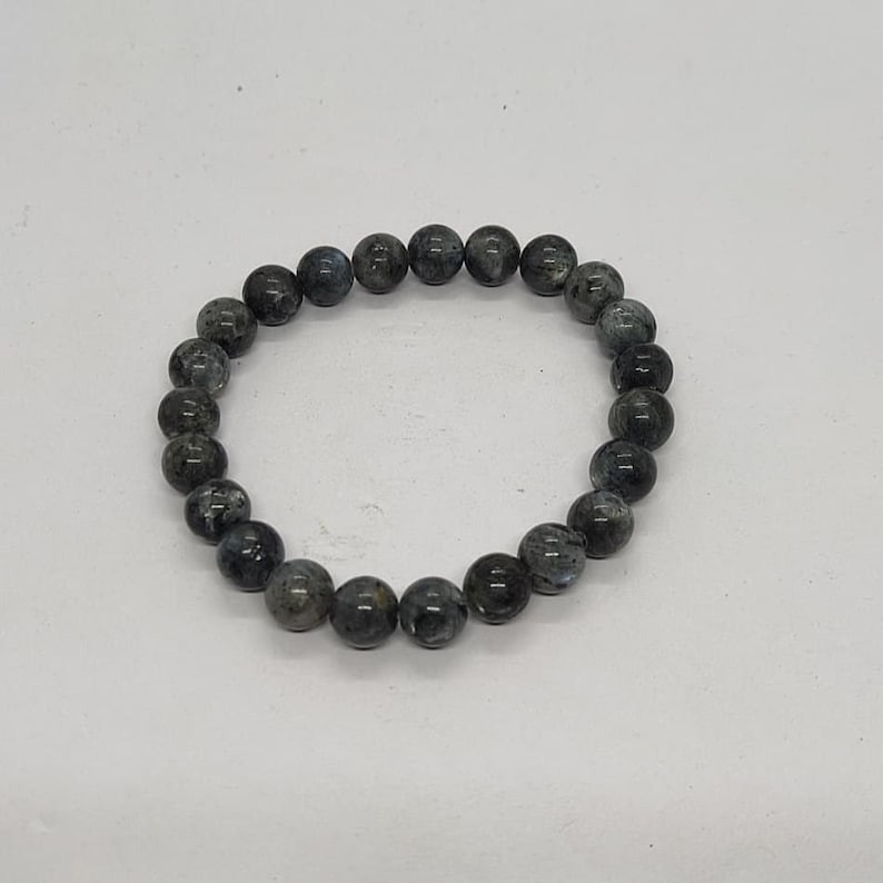 Labradorite Stretch Bracelet Natural Gem Beads, Minimal Unisex Wrist Style