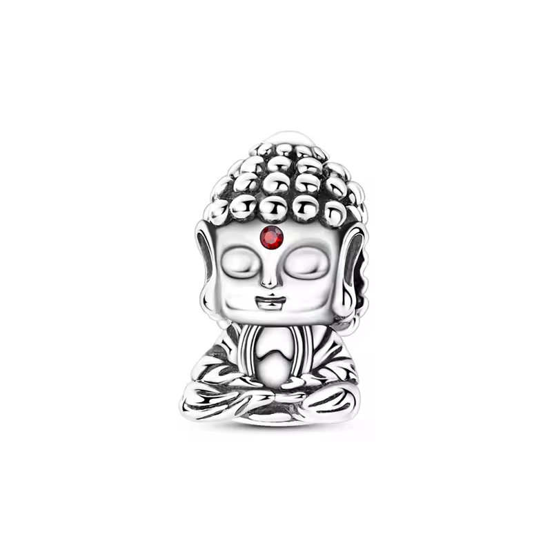 BUDDHA SPIRITUAL RED CZ ZIRCON S925 STERLING SILVER CHARM BRACELET BEAD & POUCH!