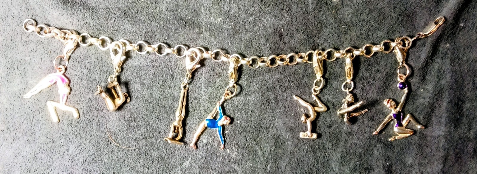 Gymnast Dangle Charm Cable Chain Bracelet w/ Lobster Clasp Marked 925 Sterling