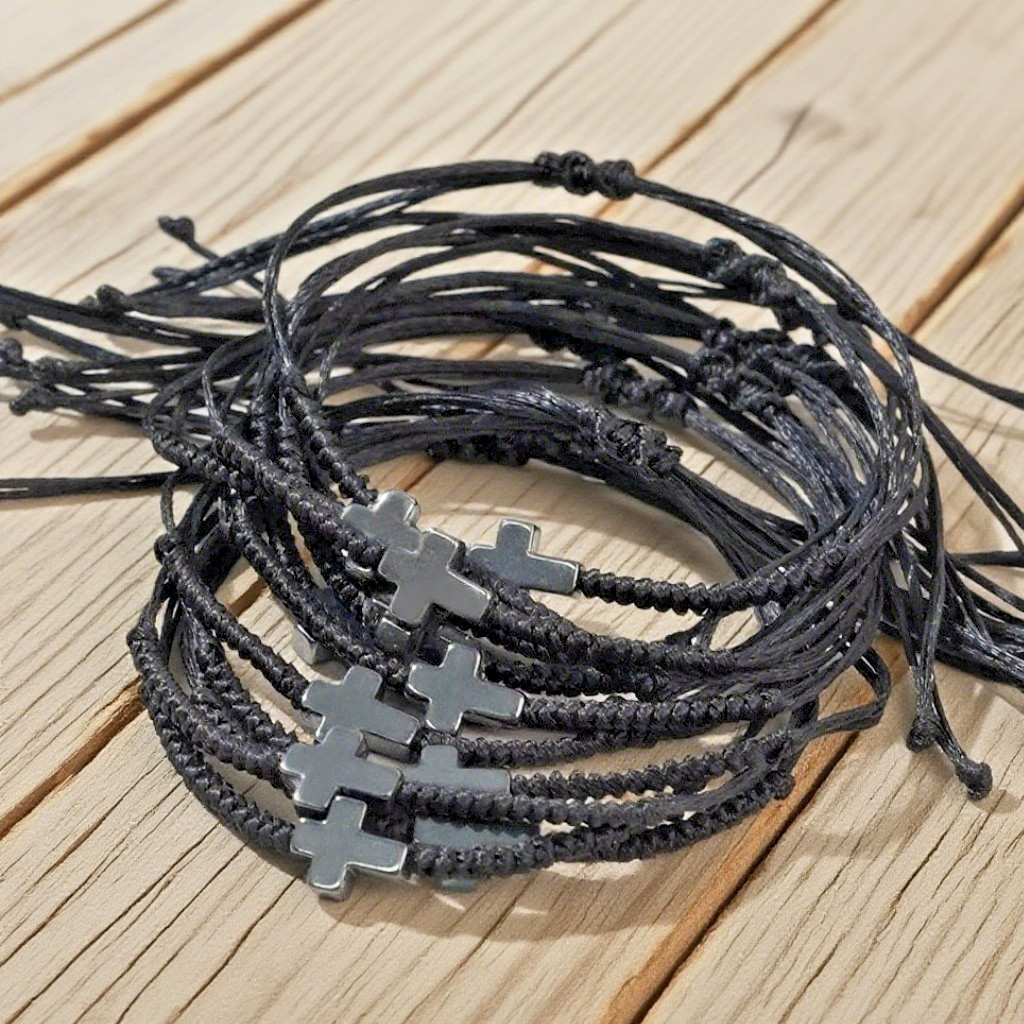 3Pcs Black Hematite Cross Bracelet Protection Women Men Bracelet Gift Handmade