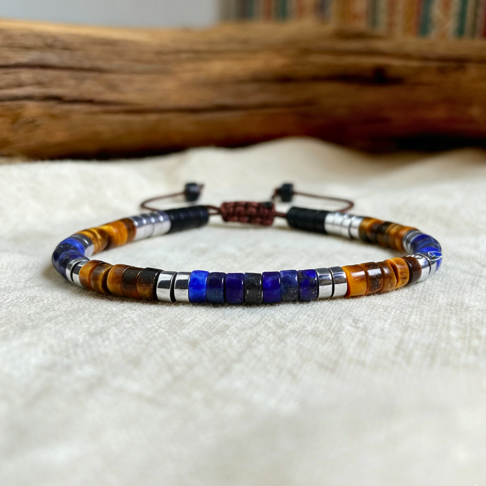 Natural Tiger Eye Lapis Lazuli Dainty Bracelet Hematite Obsidian Beads Jewelry