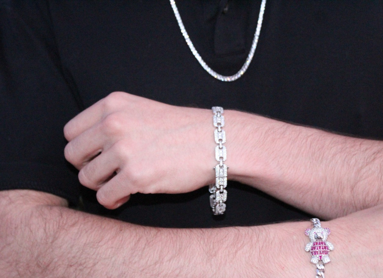 Rhodium Plated 925 Sterling Silver CZ Square Link Bracelet 8.8mm 8” Clear Stones