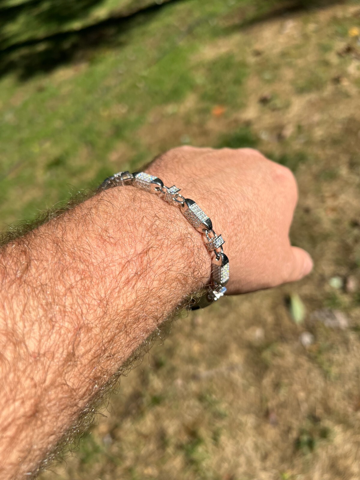 MOISSANITE Men’s Bullet Chain Real 925 Silver Iced Flooded Out Hip Hop Bracelet