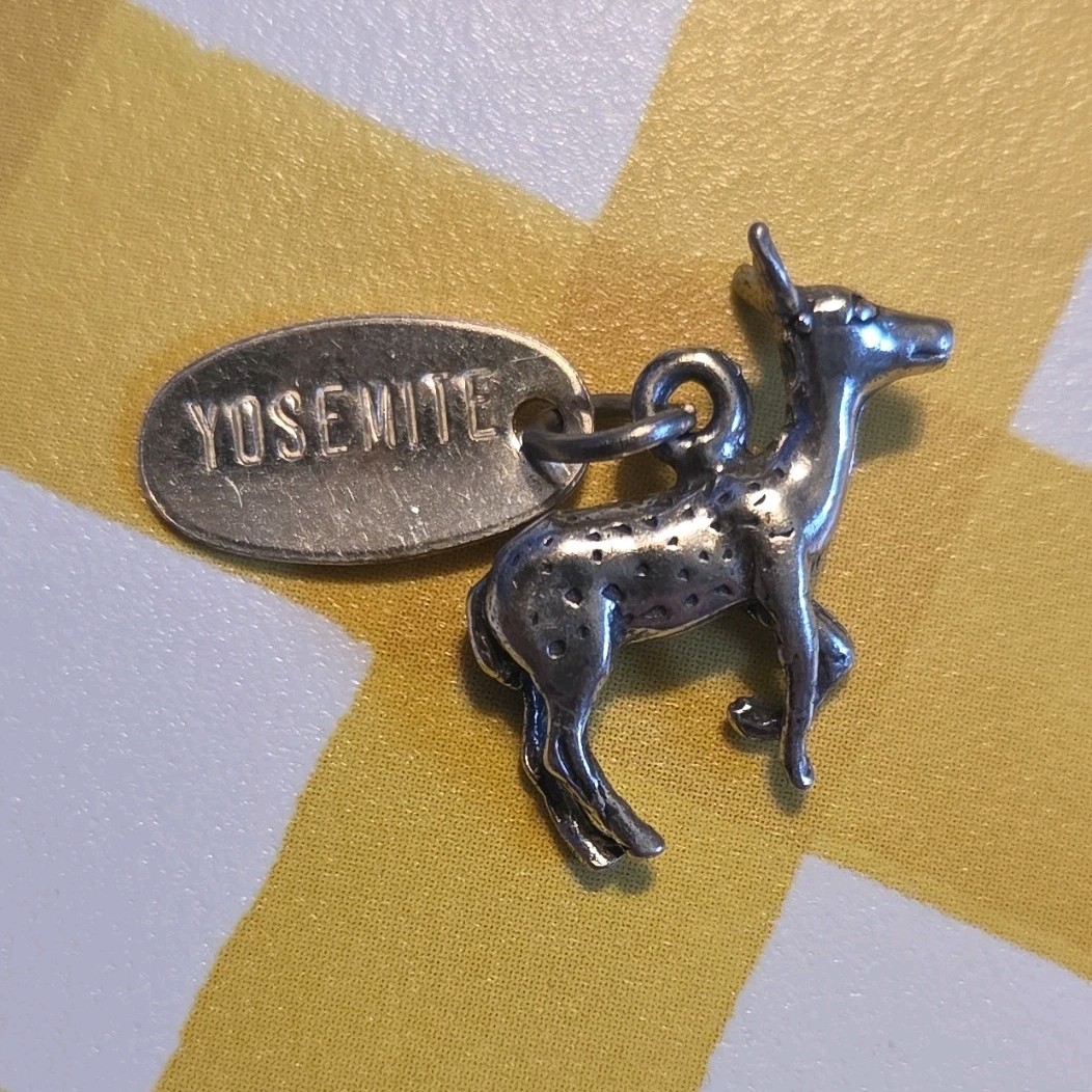Silver Tone Yosemite Engraved Deer Dangle Charm Pendant Metal No Stone