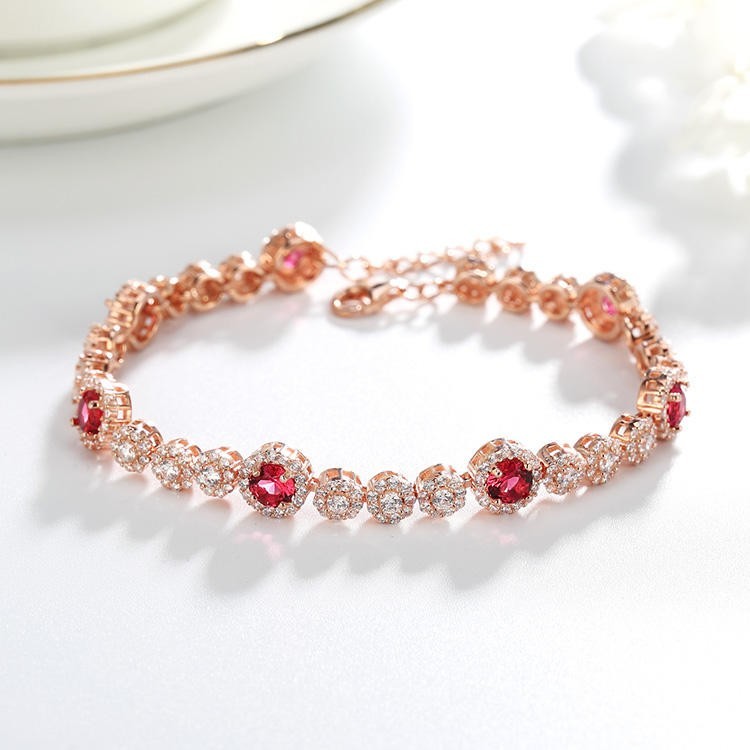 Round Shape Red Garnet With Moissanite Wedding Tennis Bracelet For Women Unique