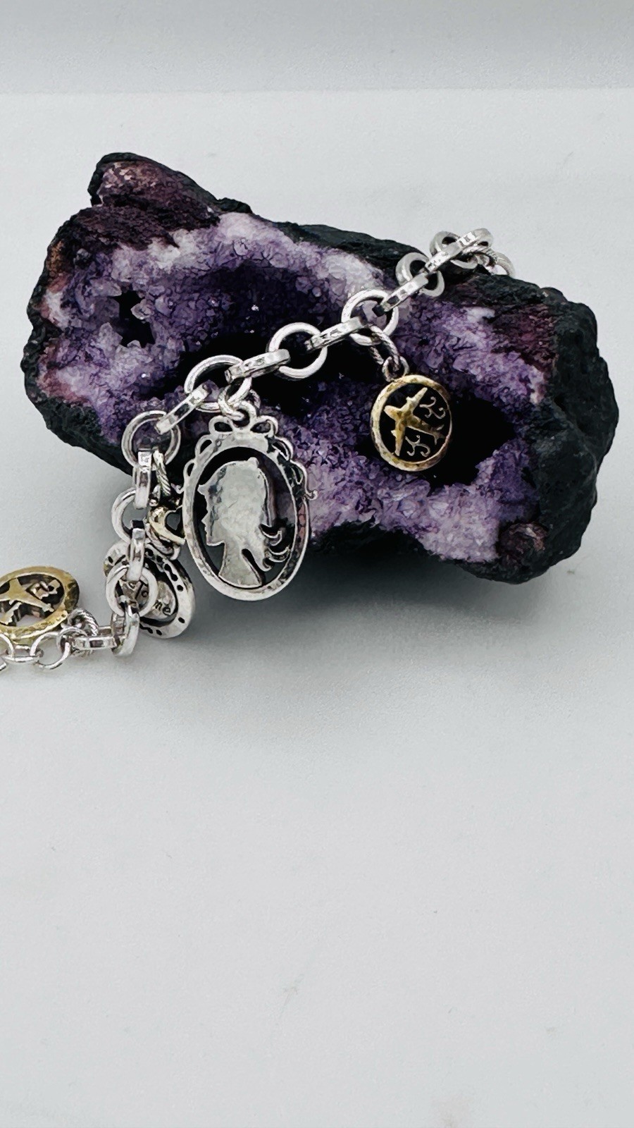 Brighton Paris Love Charm Bracelet Two Tone Heart Rose Cat Retired