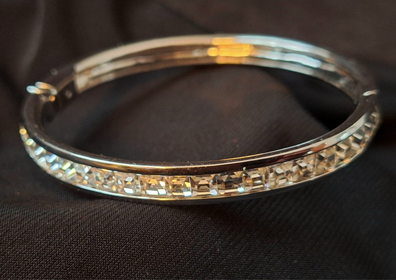 Infinity Silver Sparkling Channel Set Square CZ Hinged Bangle