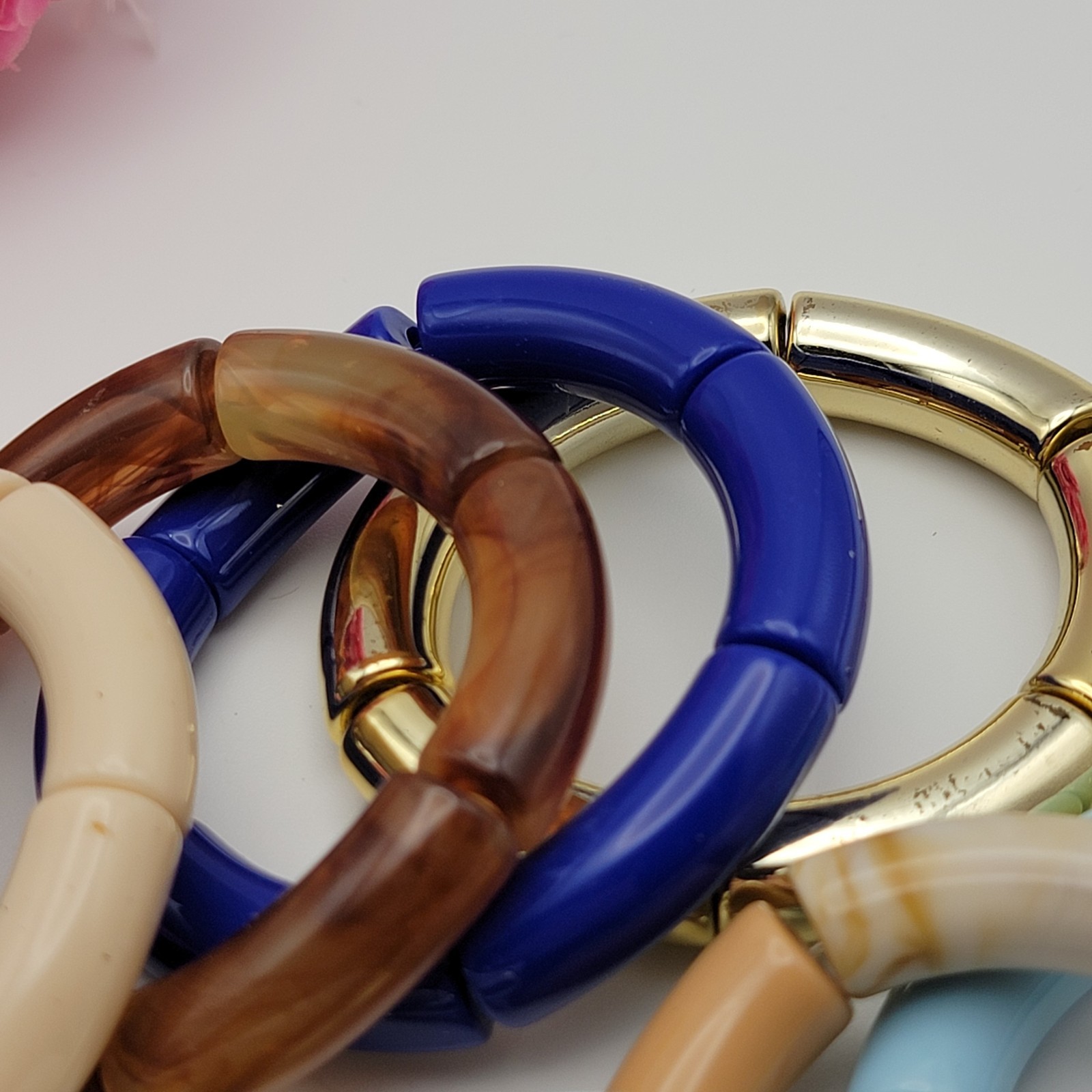 Lot Of 13 Acrylic Tube Bead Stretch Bracelet 6.5″ Sizable