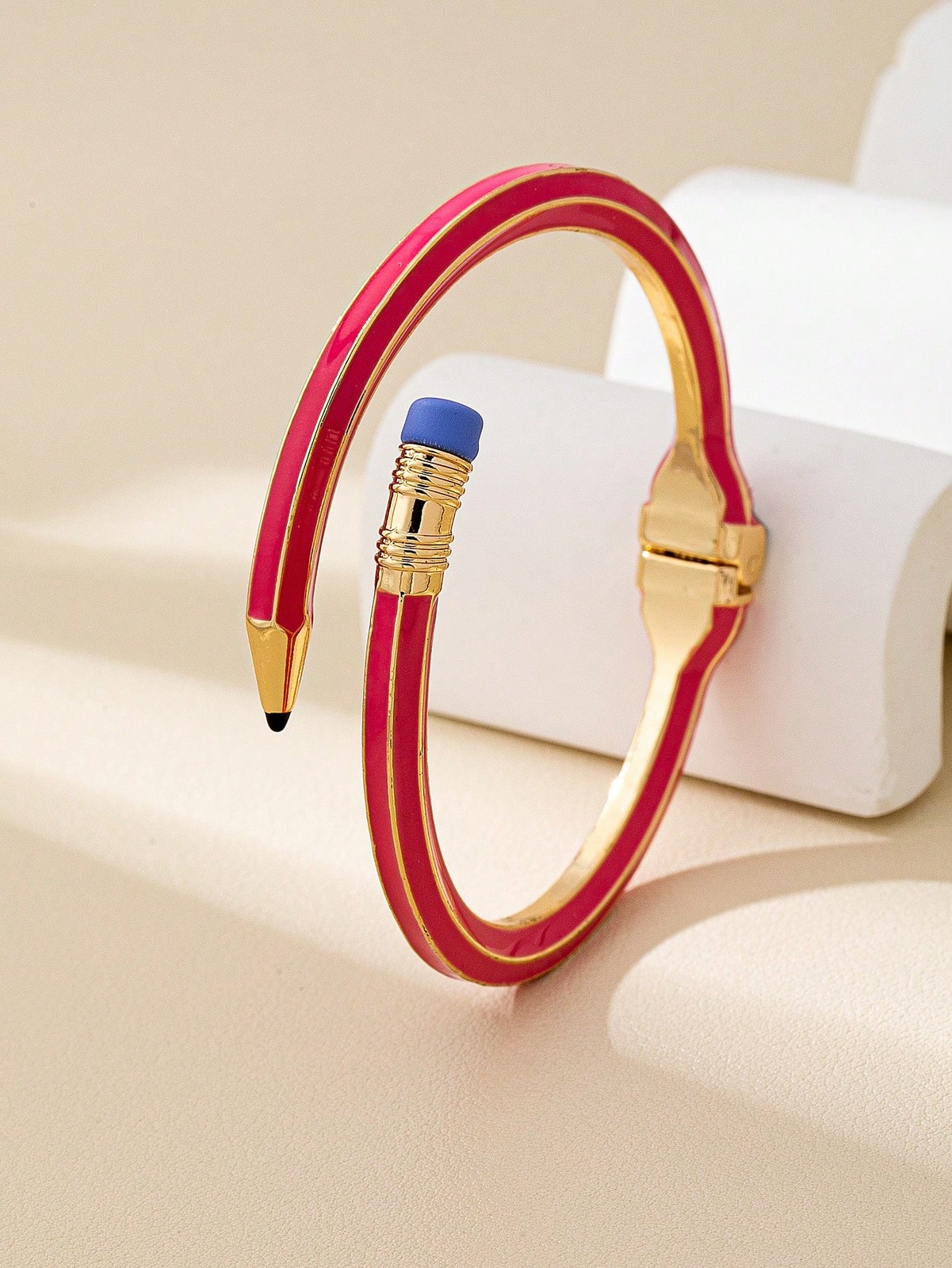 Hot Pink 1pc Fashion Jewelry Zinc Alloy 3D Pencil Shaped Expandable Bangle Brace