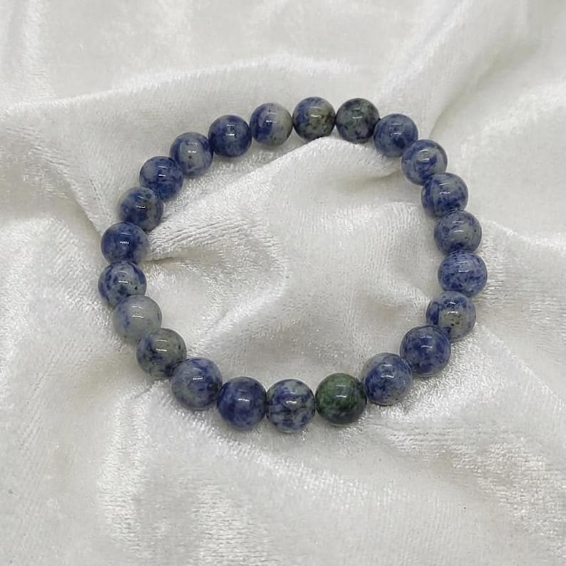 Handmade Sodalite Stretch Bracelet Natural Blue Beads With Unique Patterns,