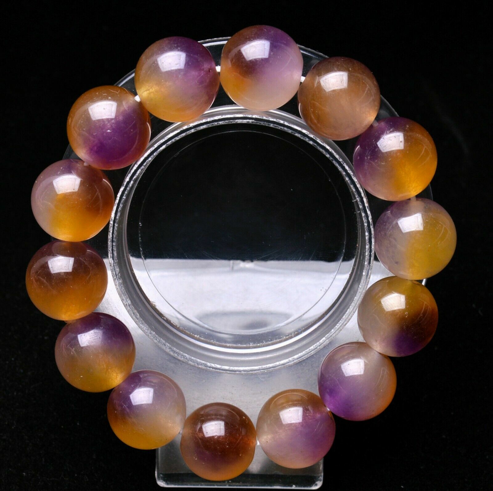 100% Natural 12mm Yellow Purple Kunzite Round Gemstone Beads Bracelet 8″ AAA++
