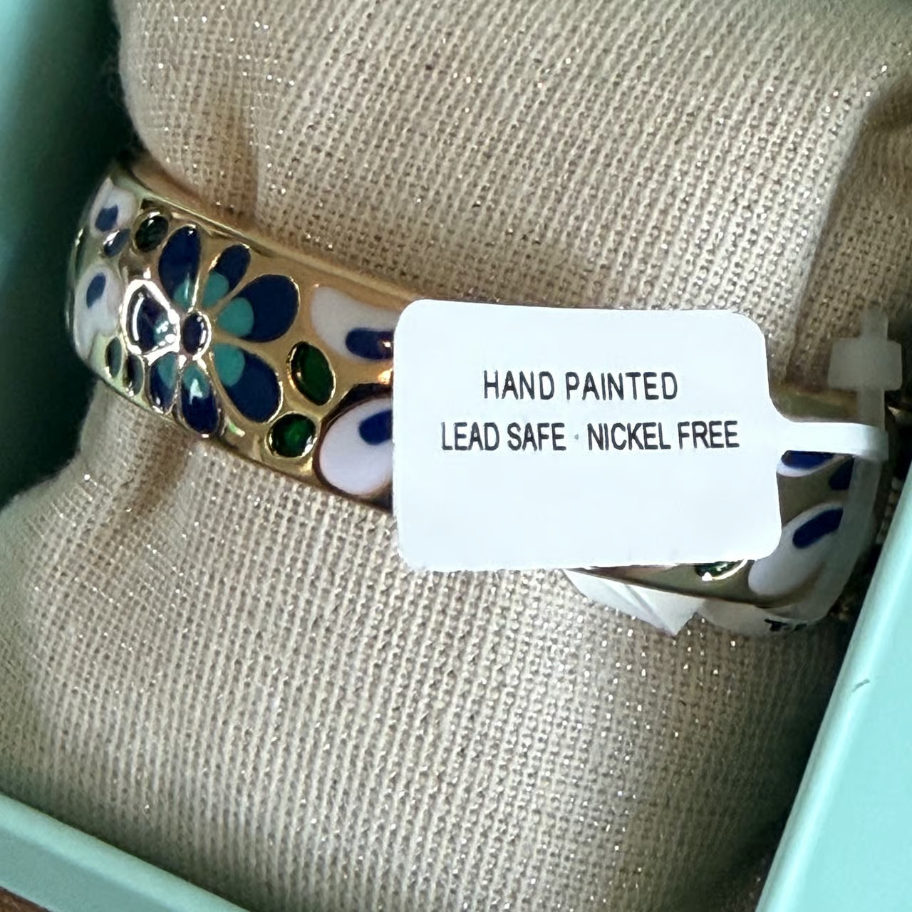 Piper K Gold Plated Floral Enamel Hinged Bracelet Hand Painted Nickel Free NWT