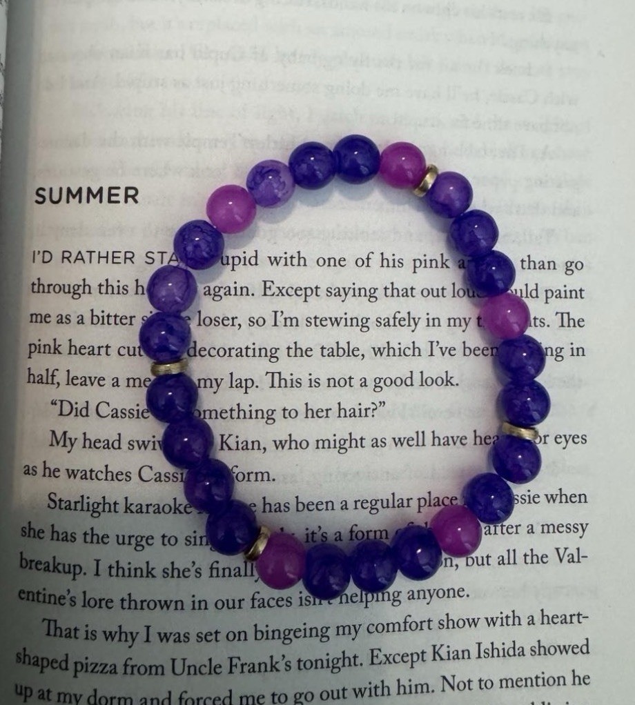 Purple Glass Beaded Stretch Bracelet, Round Beads, No Clasp