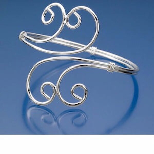 Wrapped Silver Bracelet silver-plated brass, 48mm wide with swirl,