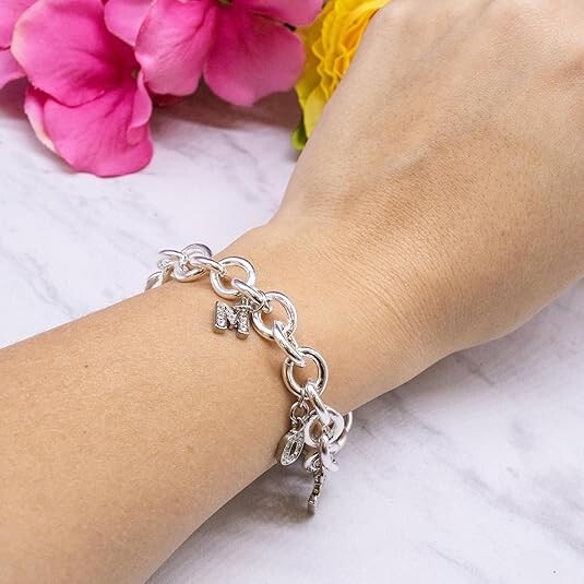 Fablinks Rhinestone “Mom” and “Nana” Sterling Silver Plated Chunky Link Jewelry