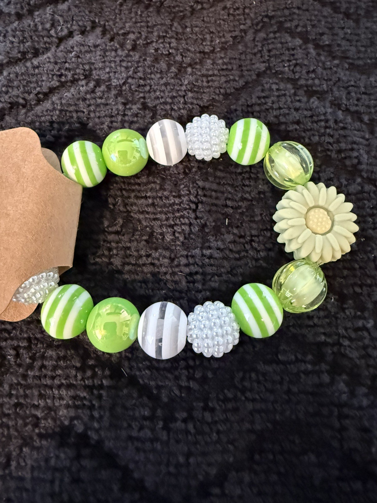 Lot Of 6 – Pink & Green Beaded Stretch Bracelets 6” To 7.5”