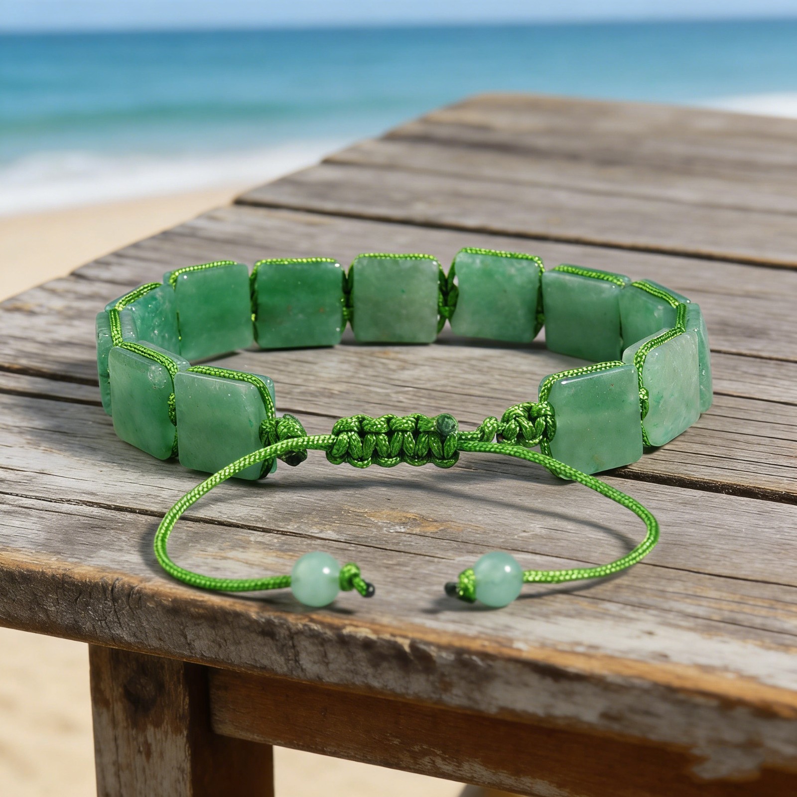 Natural Green Aventurine Men Bracelet Green Crystal 10mm Square Beads Jewelry