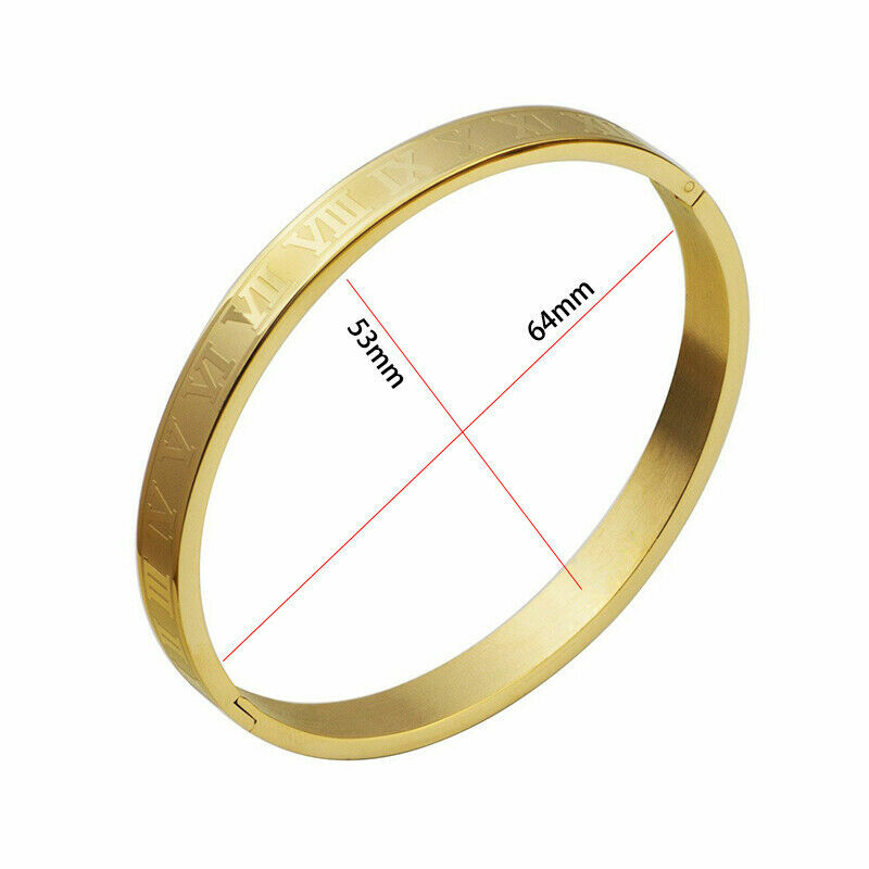 Men 18kt Gold Plated CZ Crown Bracelet Roman Numeral Stainless Steel Cuff Bangle