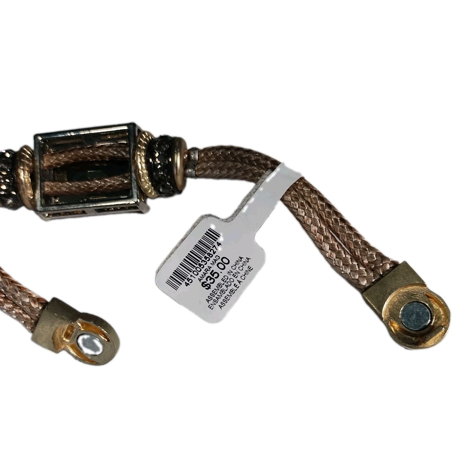 Chico’s Amara Mag Bracelet Braided Cord Mixed Metal Bead Magnetic Close MSRP $35