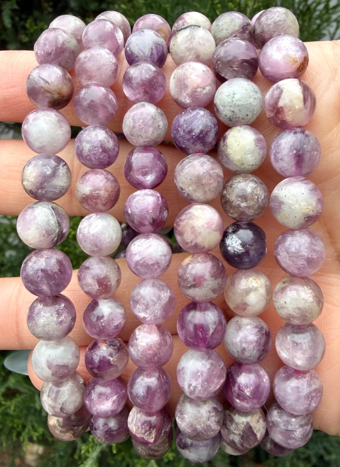Wholesale Lot 6 Pcs Natural Lepidolite Mica 8mm 7.5” Crystal Stretch Bracelet