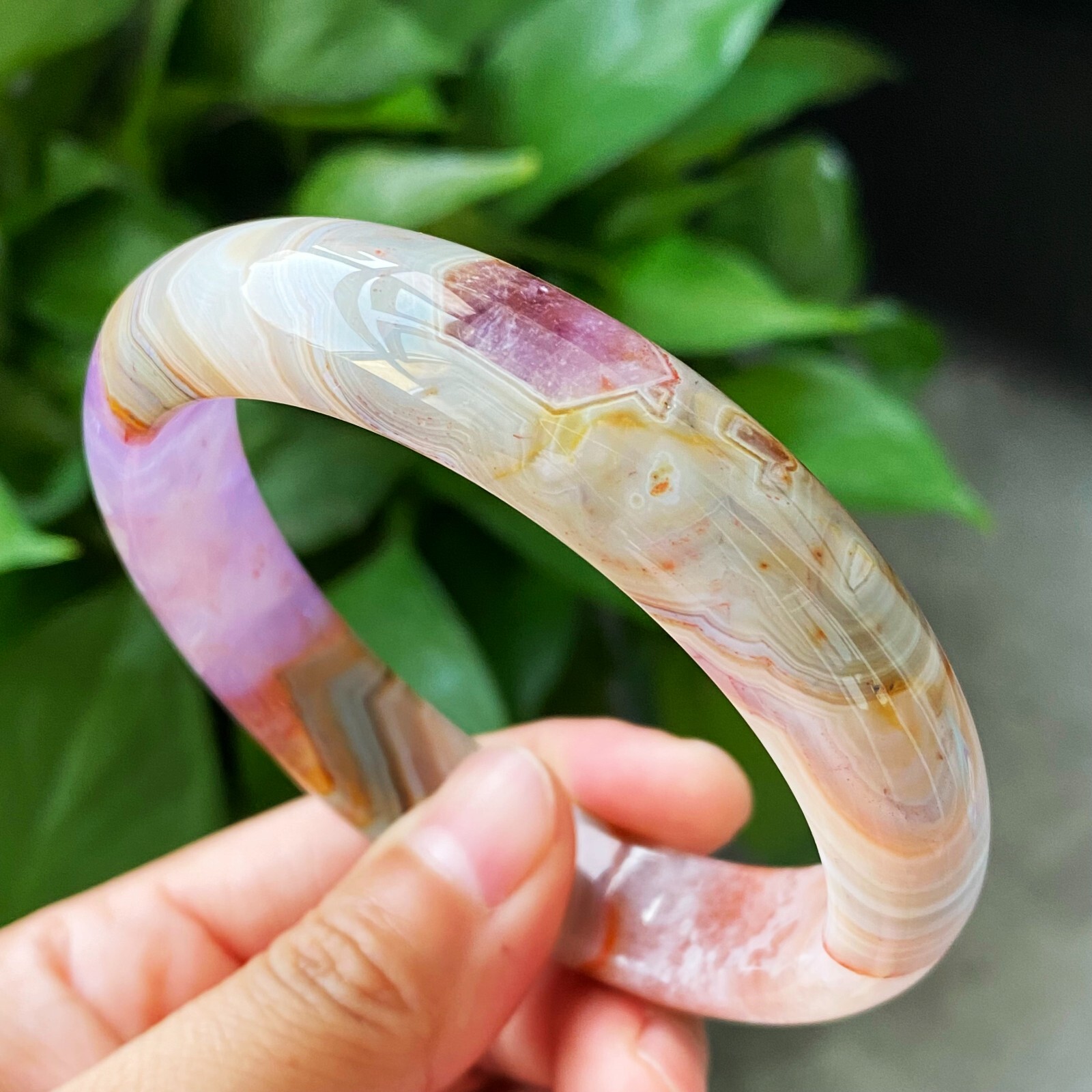 Natural Amethyst Agate Eye Crystal Gemstone Bangle Inside Diameter 61.8mm C1