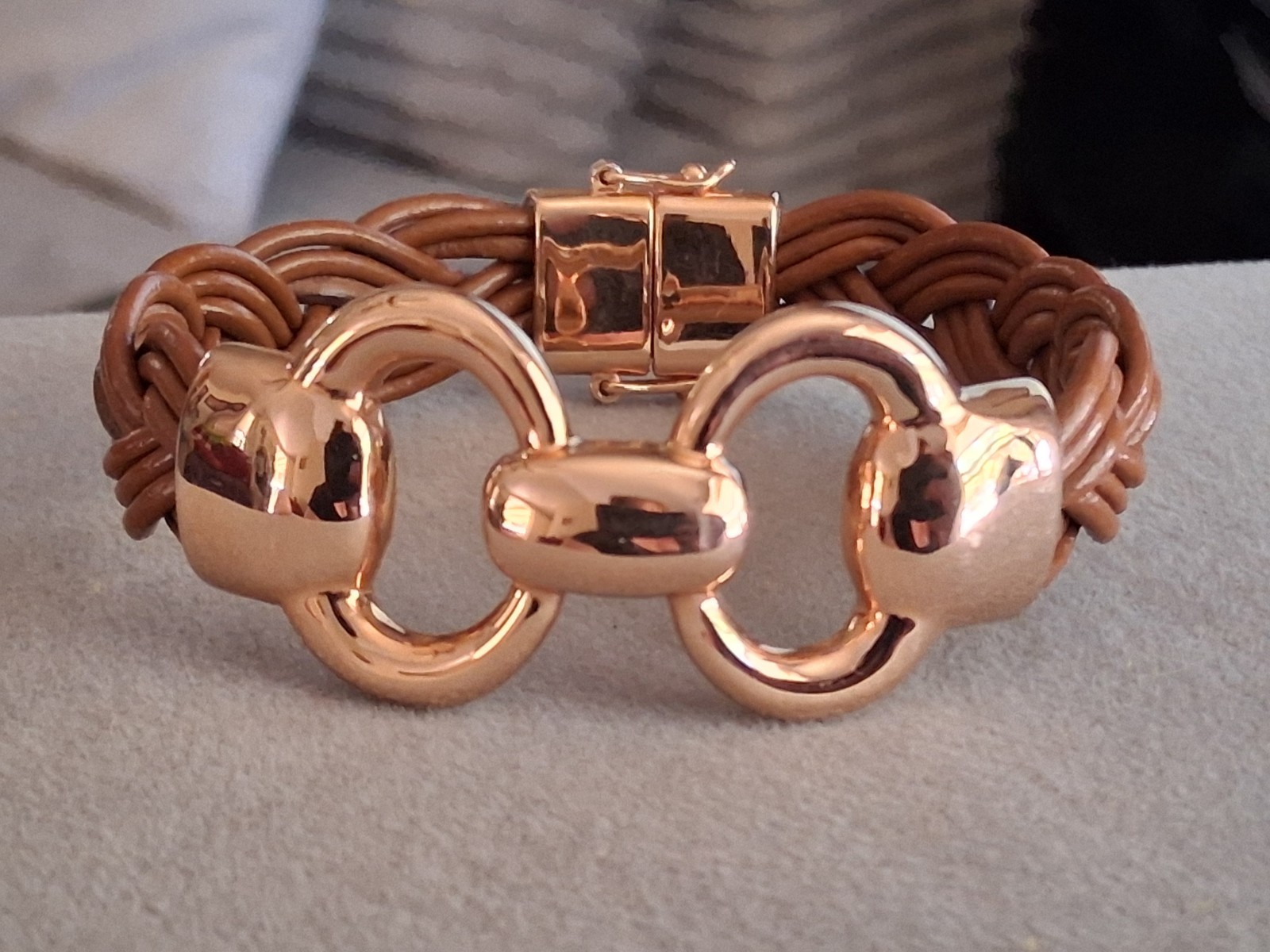Milor Italy bronze interlocking motif braided leather bracelet 7.5″