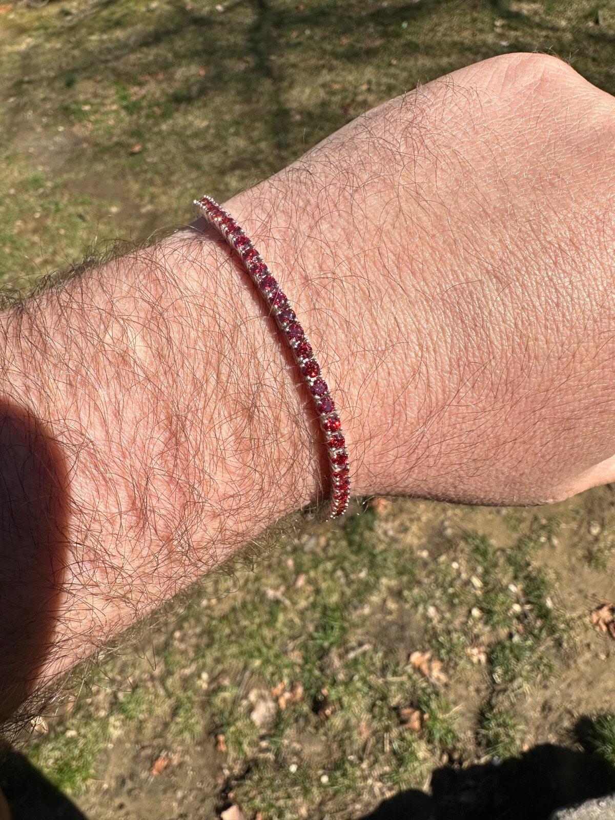 Real Iced Ruby Red MOISSANITE 3mm Tennis Bracelet 925 Silver Passes Tester