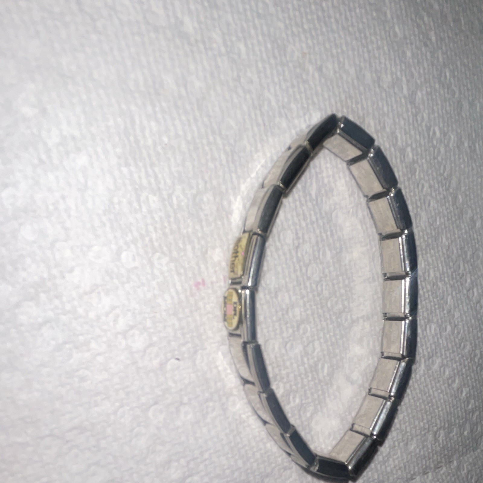 Silver Tone Stainless Steel Italian Modular Charm Link Stretch Bracelet, Mom