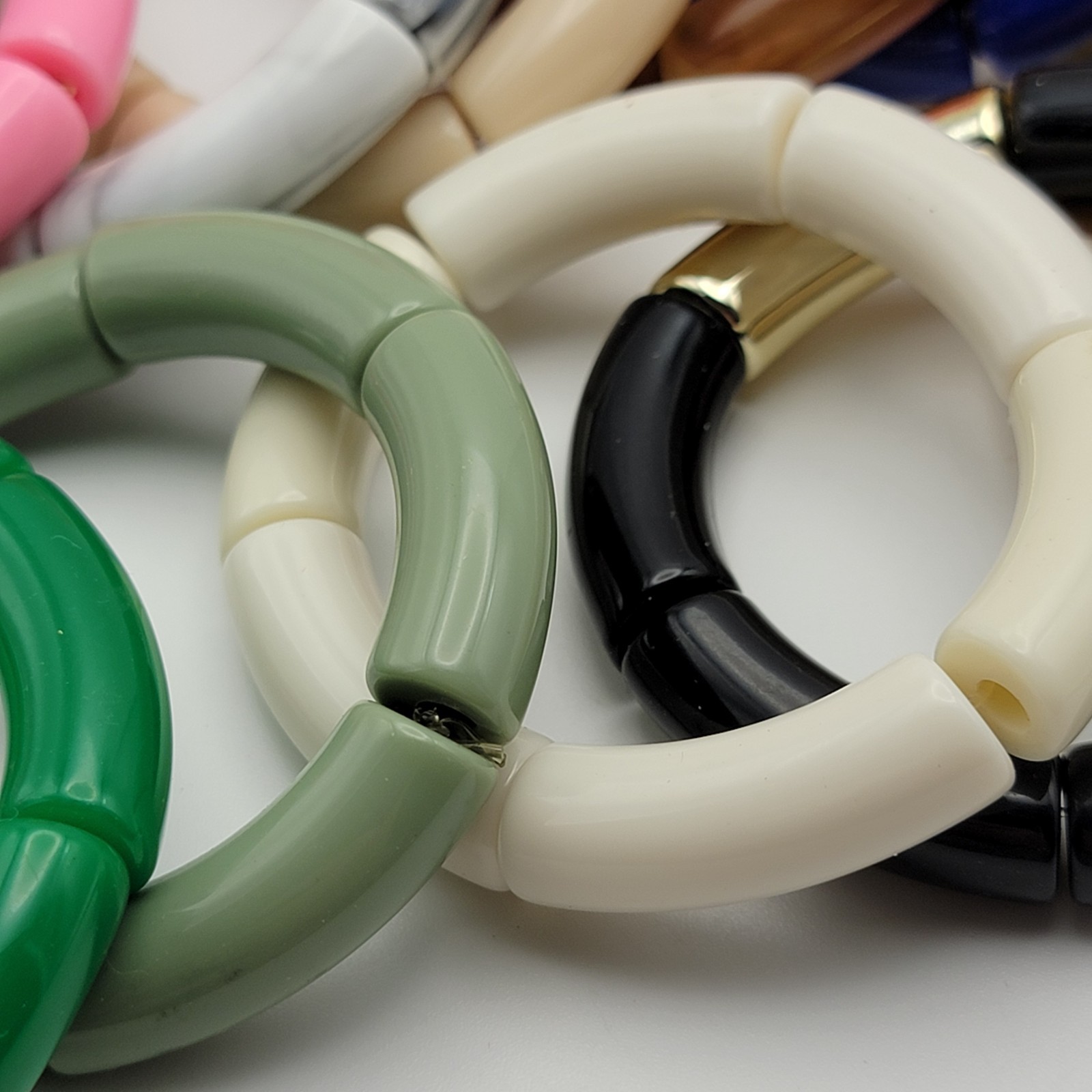 Lot Of 13 Acrylic Tube Bead Stretch Bracelet 6.5″ Sizable