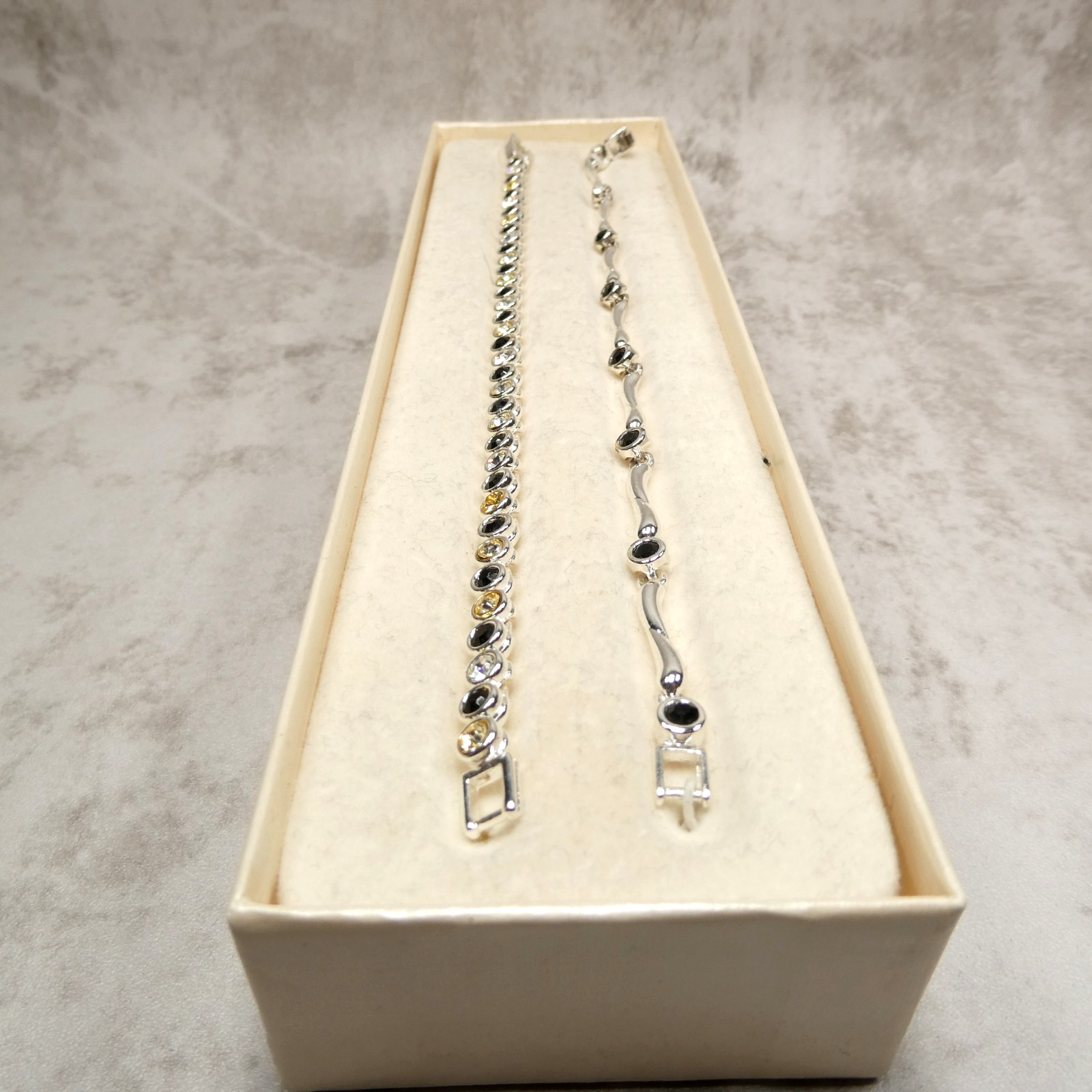 Charter Club Silver Black Metal Crystal 7″ Two-Piece Bracelet Set