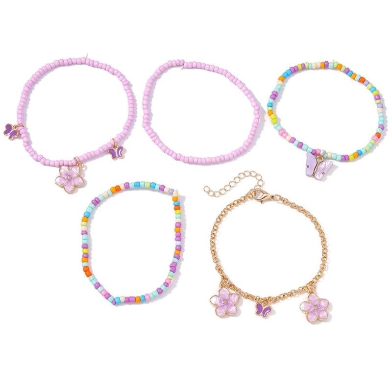 Pack of 5 Handmade Bead Bracelet Colorful Wrist Jewelry Charm Bracelet for Daily