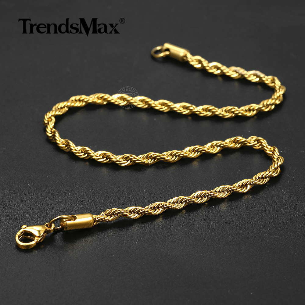 For Women 10″ Gold Plated Stainless Steel Chain Anklet Bracelet Figaro/Curb/Rope