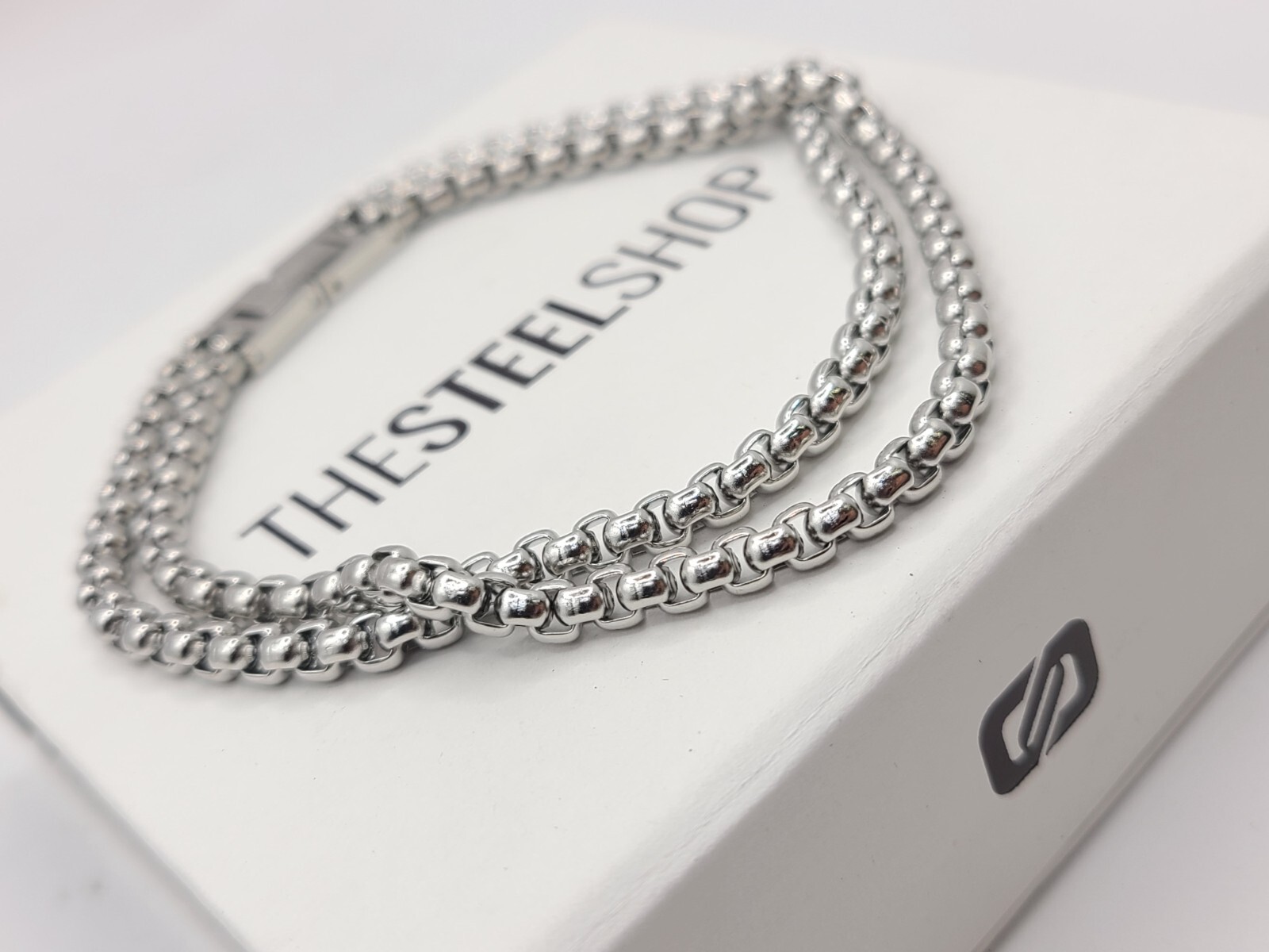 The Steel Shop Double Strand Round Box Link Stainless Steel Bracelet 8″