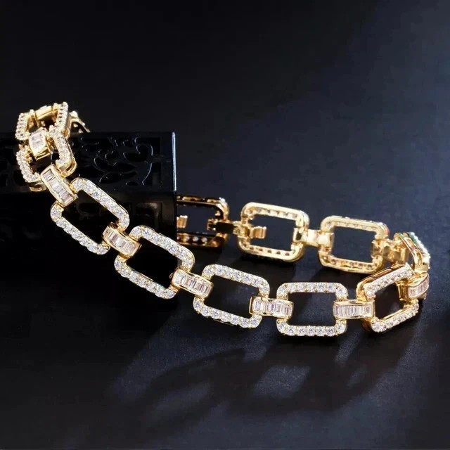 Round Cut Simulated White Diamond Women Tennis Bracelet 14k Yellow Gold Finish