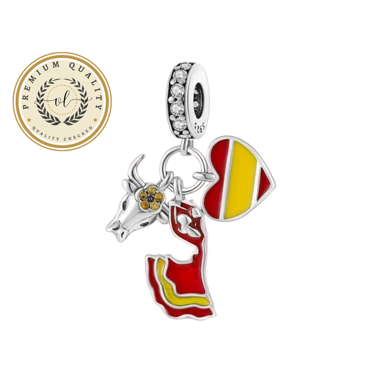 Spain Flag Heart Charm For Bracelet, Country Charm, Flamenco Charm, Travel Charm