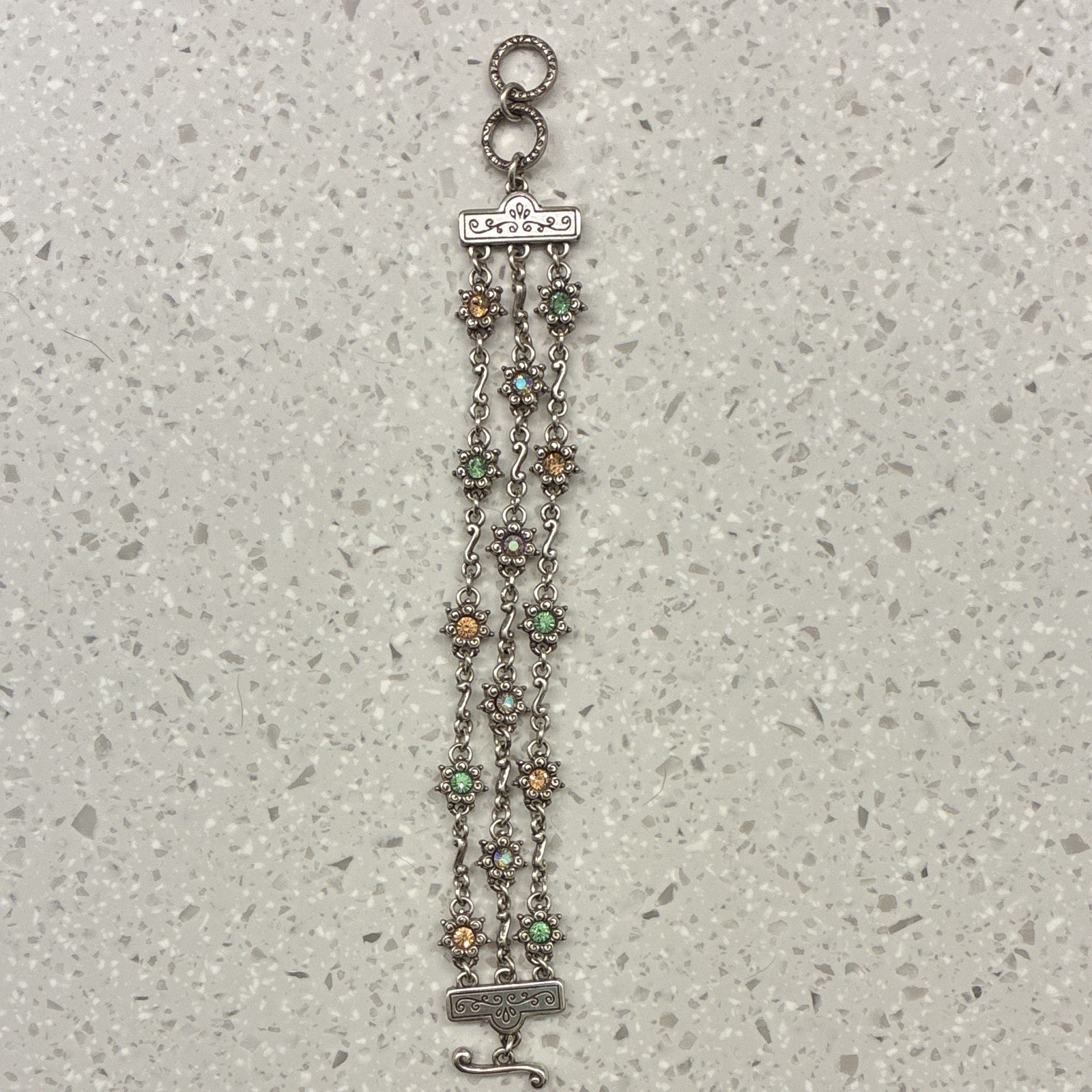 Brighton Multi-Strand Cable Chain Flower Crystal Charm Toggle Bracelet