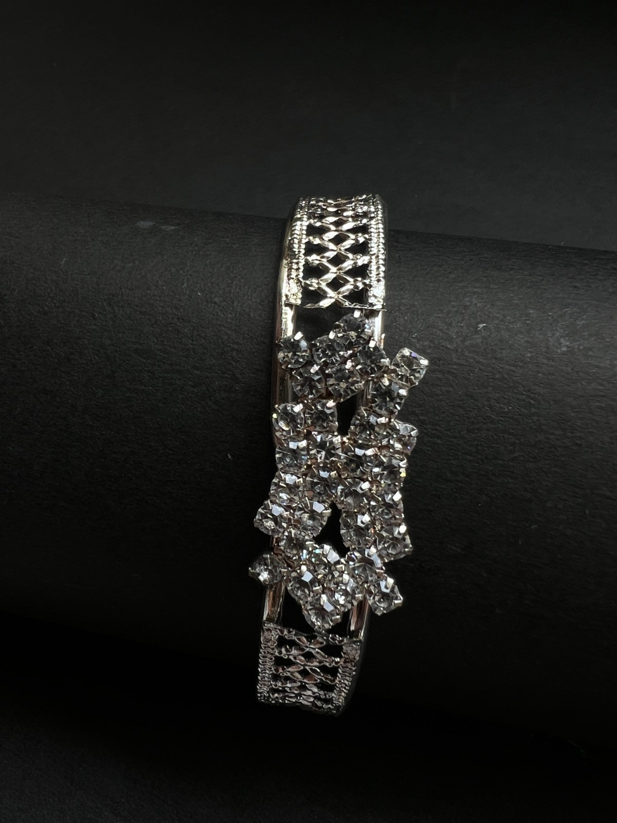 Silver Plated Rhinestone Cuff Bracelet Sparkling Crystal Party Jewelry for Women