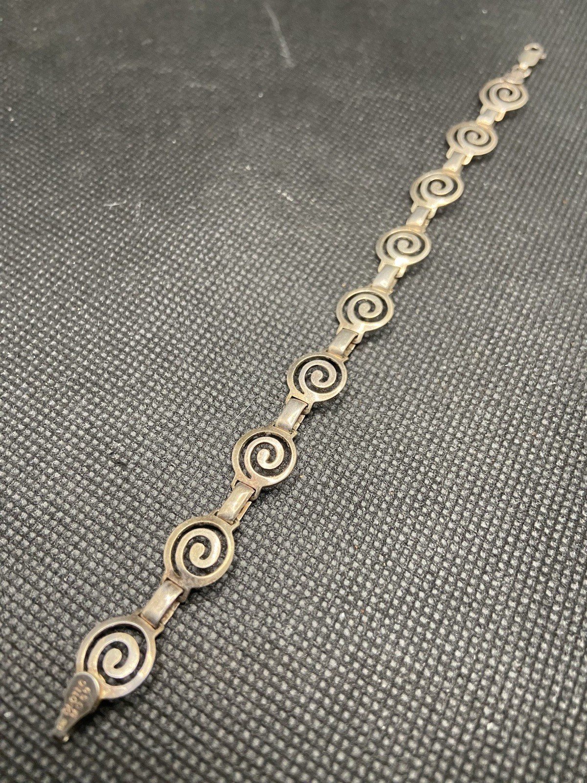 7″ Signed Vintage Sterling Silver Swirl Spiral 8g Bar-Link Chain Bracelet