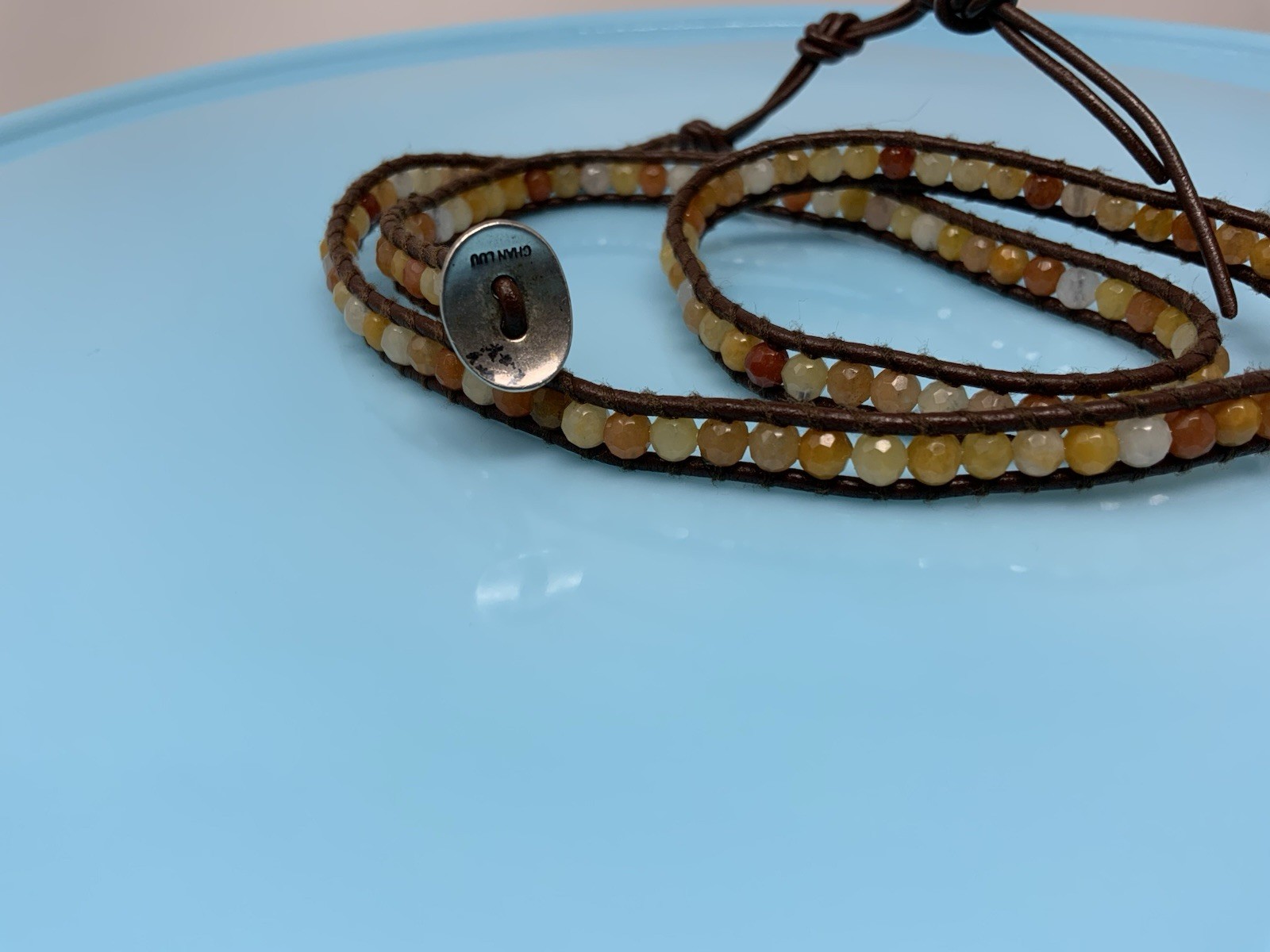 Chan Luu 925 Sterling Silver Orange Natural Tone Brown Leather Wrap Bracelet 21”