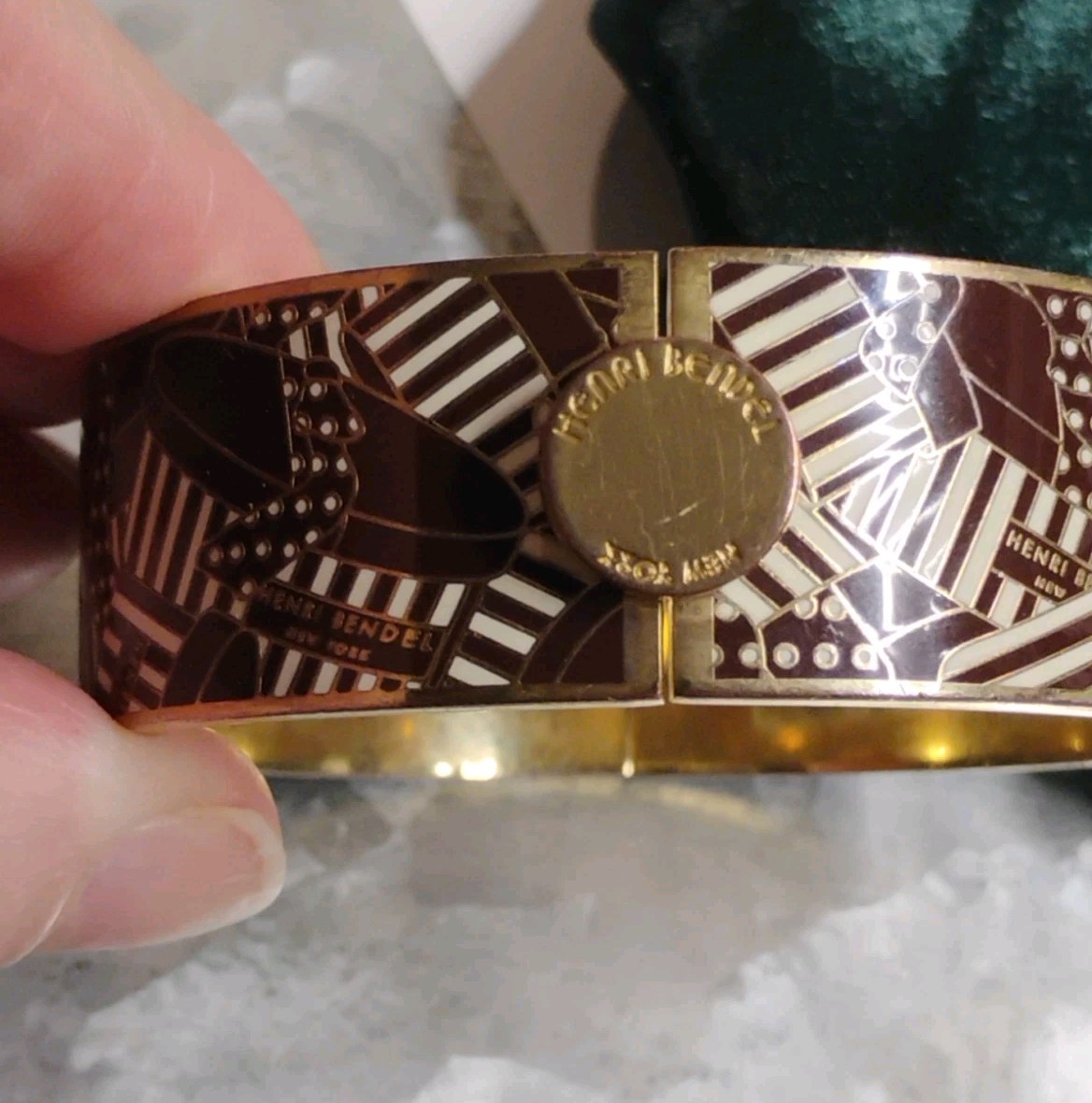 Designer HENRI BENDEL Golden/Red Brown Geometric Pattern AS-IS Pre-own Bracelet!