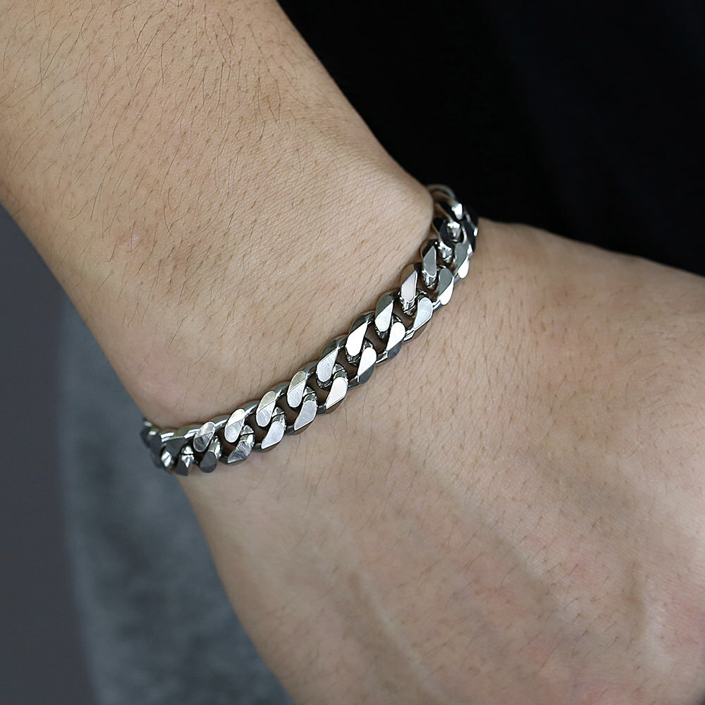 Silver Stainless Steel Curb Cuban Link Chain Bracelet Unisex Women Men 6-10 inch