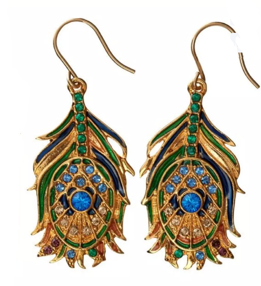 Peacock Feather Set , 18K Gold Overlay Czech and Austrian Crystals, MMA